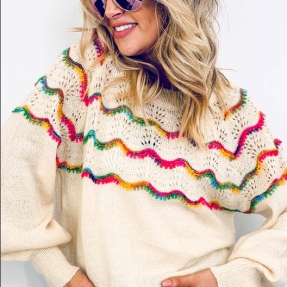 Bellanblue Sweaters - multi color Cream rainbow knit Sweater Top